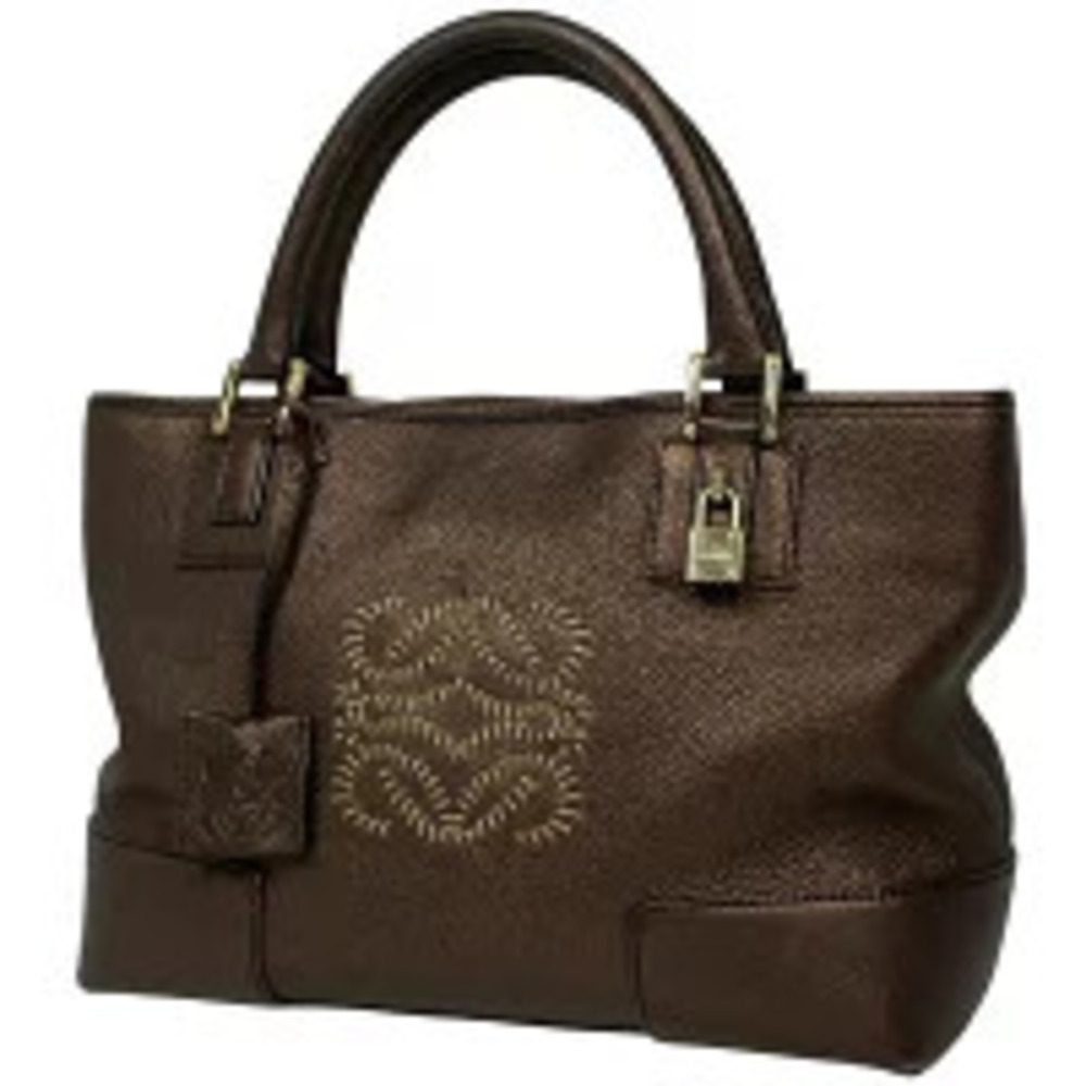 Loewe Amazona Anagram Metallic Handbag Leather Brown